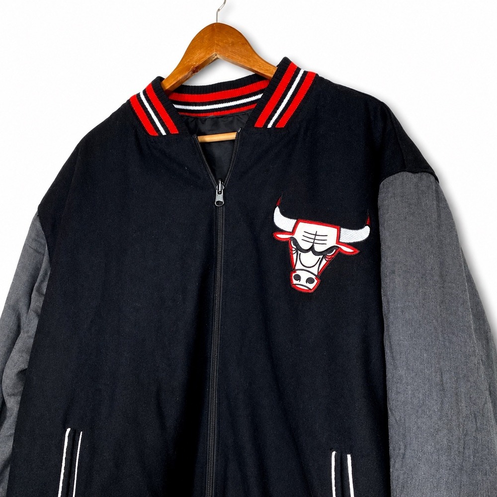 Vtg 90s Chicago Bulls Mens 2XL JH Design NBA Wool Varsity Jacket RARE White Logo - Picture 4 of 9